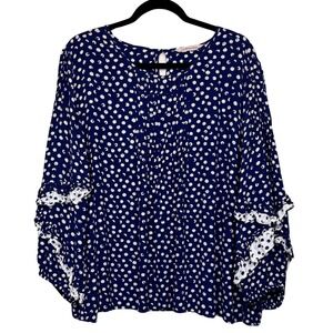 Soft Surroundings Blouse Womens 1X Polka Dot Pleated Ruffle Peasant Boho Cottage